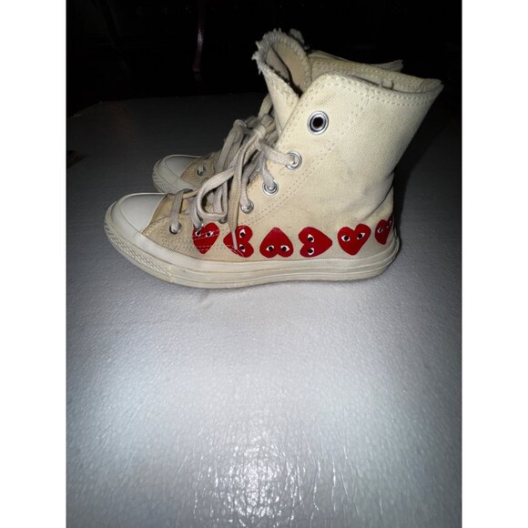 Comme Des Garcons Play X Converse Chuck Taylor All Star HighTop Sneakers Beige 8 - Picture 2 of 13